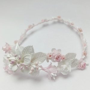 Corona de Comunión modelo París, en tono rosa claro y blanco roto